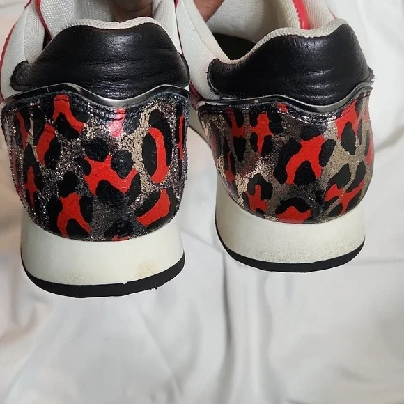 D'ACQUASPARTA Italian Leather Metallic Leopard Print sneakers (w size 38)